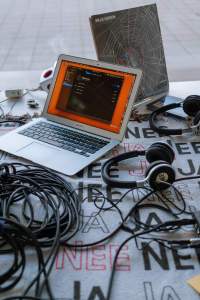 Derrais Carter, *Black Revelry Quiet Storm* radio marathon broadcasted with Ja Ja Ja Nee Nee Nee, Amsterdam from the Sandberg Institute, Amsterdam, November 2021. Photo: Konstantin Guz, courtesy of If I Can't Dance, Amsterdam.