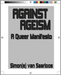 Grey book cover appears inside a white frame, with small squares with colour at the top. The title 