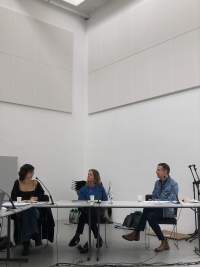 Roundtable discussion documentation. Sands Murray Wassink with Amalia Calderón, Megan Hoetger, and Radna Rumping, *COLLABORATION. How can we work together?*, Rijksakademie, Amsterdam, June 2021. Photo: Ratu R. Saraswati.
