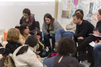 Sands Murray-Wassink with Megan Hoetger, Radna Rumping, and Vivian van Saaze, *Gift Science Archive Process Event #1: VALUE. What is trash? What is trashy but valuable?*, Rijksakademie van beeldende kunsten, March 2020. Photo: Silvia Ulloa Márquez, courtesy of If I Can't Dance, Amsterdam.