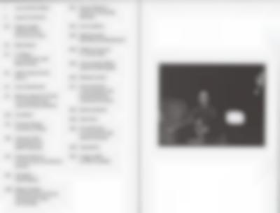 Book spread with table of contents on the left page and a photograph of a young person sitting on a sofa and holding a dog on the right page. The background is white, and the text and photograph appear in black.