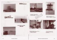 Book spread, with two scanned pages with seven photographs. The photographs show different buildings and some structures under construction. The word 