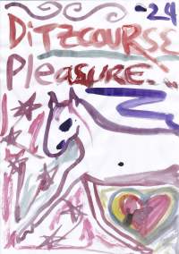 Drawing of a horse, in purple. Around it, there is a heart in different colours and stars in purple. Above the horse, 