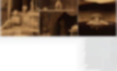 Website page, showing three photographs in beige tones, which depict several clay-toned figurines, furniture and indoor spaces. Under the photograph on the right, there is text in small black print.