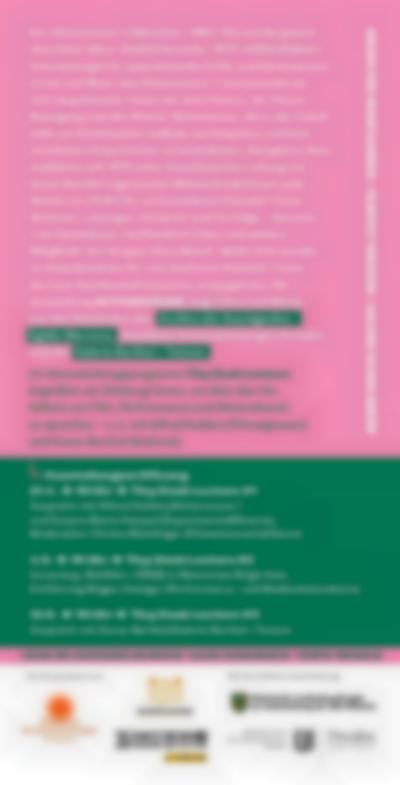Event description, which appears against a pink background, and event dates, which appear against a green background. The institutional logos appear at the bottom.