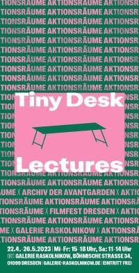 Pink and green poster with a pink rectangle at the centre. A table in green appears inside the rectangle, as well as the event title 
