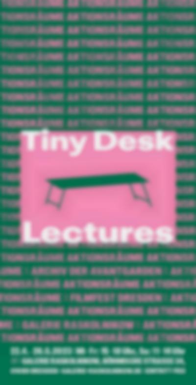 Pink and green poster with a pink rectangle at the centre. A table in green appears inside the rectangle, as well as the event title 