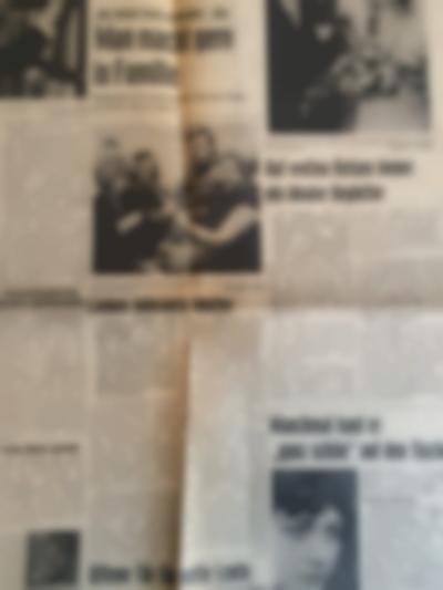German newspaper page, showing different articles with black-and-white photos.