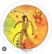 Round tarot card. On its outer edge, a 