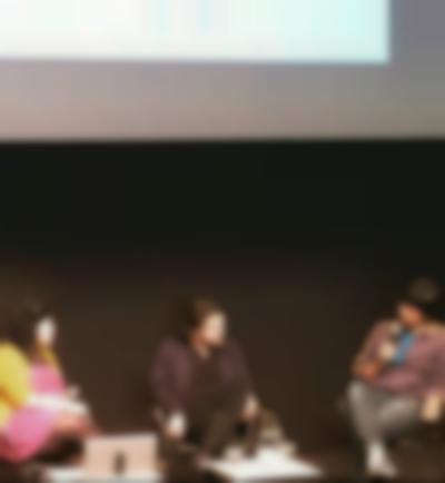 Left to right: Megan Hoetger, Patrick Harrison, Tomonari Nishikawa. Post-screening discussion documentation. *Underground International: Kurt Kren and Tomonari Nishikawa*, curated by Patrick Harrison and Megan Hoetger. Berkeley Art Museum & Pacific Film Archive, California, November 2018.