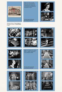 Website section showing eighteen photographs, mostly in black-and-white, inside blue blocks.