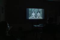 Dark space. Only the projection of a still from Věra Chytilová's film 