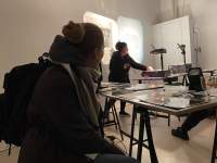 Post-screening discussion. *Cinema for Houseboats* public program film night (October 2021). Zone Collective (Kirila Cvetkovska and Megan Hoetger), *Shadow Zones: Experimental Cinema History in Yugoslavia; or, a Cinema and a History Made and Unmade by Maps*, When Site Lost the Plot, Amsterdam, July - October 2021. Photo: Aram Lee, courtesy of When Site Lost the Plot.